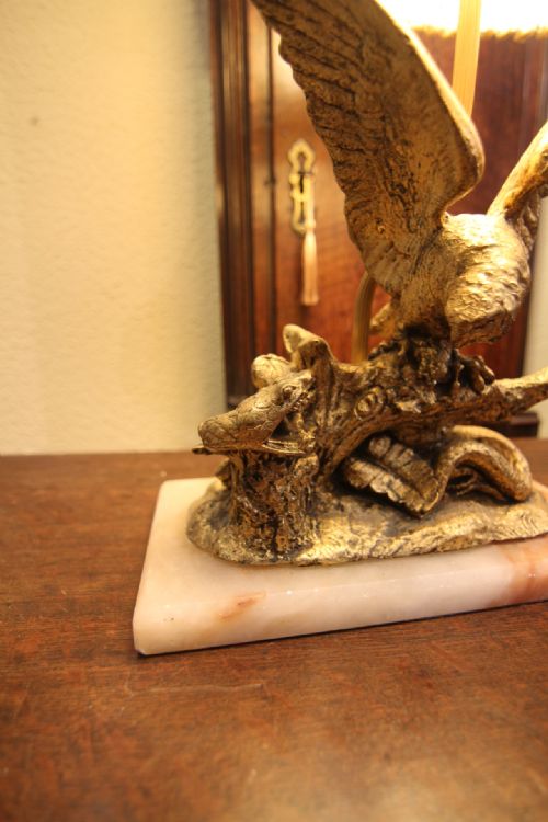 EDWARDIAN BRASS EAGLE AND SERPENT LAMP - ADDITIONAL PHOTO 2