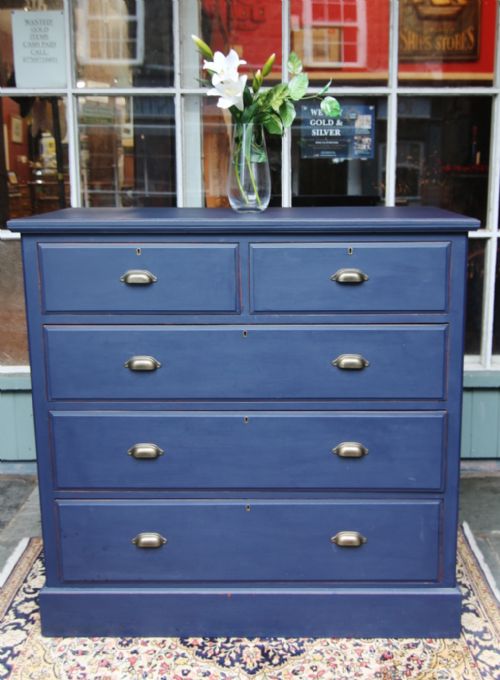 LARGE EDWARDIAN PAINTED CHEST OF FIVE DRAWERS