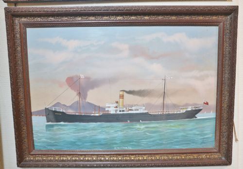 WWI SHIPS PAINTING SS 'WESTFIELD' OFF COAST OF ITALY 1906