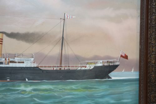 WWI SHIPS PAINTING SS 'WESTFIELD' OFF COAST OF ITALY 1906 - ADDITIONAL PHOTO 1