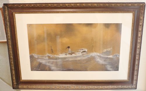 WW1 STEAMSHIP 'QUEEN' IN ROUGH WATERS F CORPUZ ARTIST