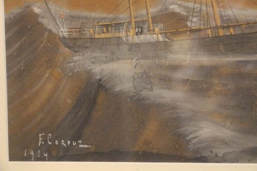 WW1 STEAMSHIP 'QUEEN' IN ROUGH WATERS F CORPUZ ARTIST - ADDITIONAL PHOTO 3