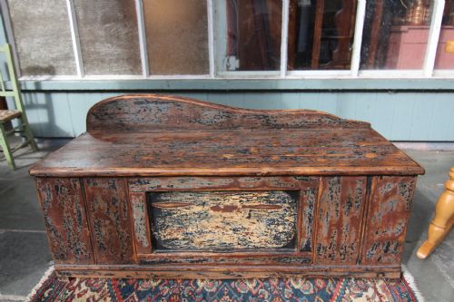 19th Century Polychrome Barge Box Seat