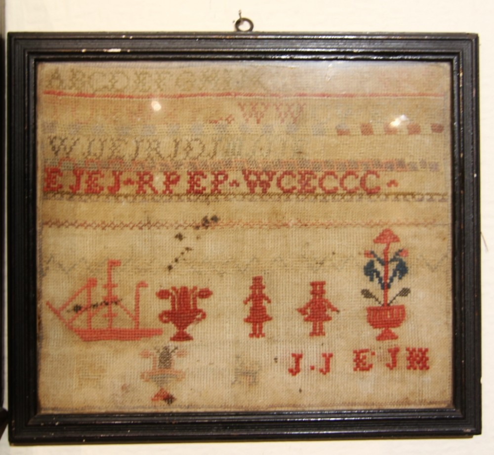 EARLY WELSH PRIMITIVE MARITIME WOOL SAMPLER
