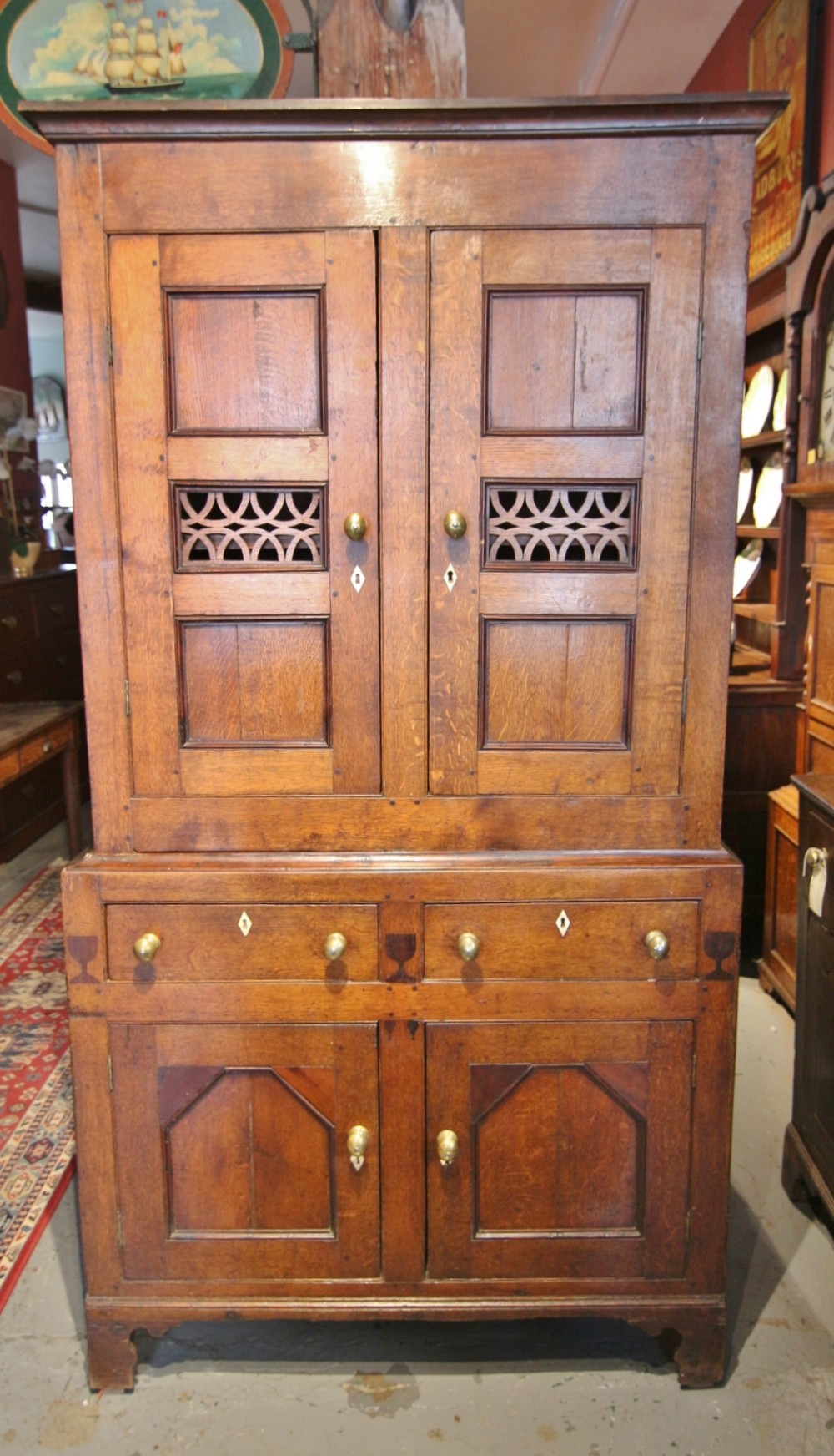 GOOD 19TH CENTURY WELSH INLAID BREAD AND CHEESE FOOD CUPBOARD