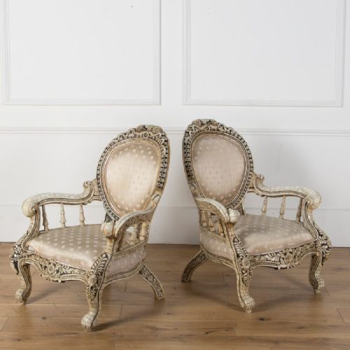 early c20th pair of anglo indian bone inlaid chair - CATEGORY: ANTIQUE CHAIRS - DATED 1910