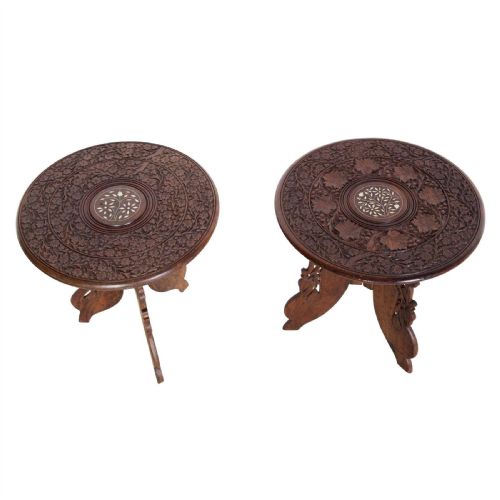 PAIR OF EARLY C20TH CARVED INDIAN LOW TABLES - ADDITIONAL PHOTO 1