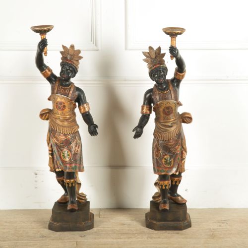 c19th pair of italian decorated blackamoor candelabra - CATEGORY: ANTIQUE LIGHTING - DATED 1880