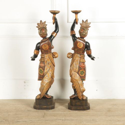 C19TH PAIR OF ITALIAN DECORATED BLACKAMOOR CANDELABRA - ADDITIONAL PHOTO 1