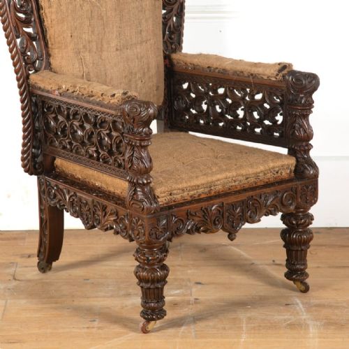 EARLY C19TH CARVED ANGLO INDIAN ARMCHAIR - ADDITIONAL PHOTO 3