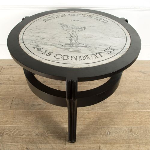rolls royce marble plaque in ebonised centre table - CATEGORY: ANTIQUE TABLES - DATED 1930