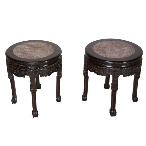 pair c19th chinese marble top occasional tables - CATEGORY: ANTIQUE CABINETS - DATED 1880