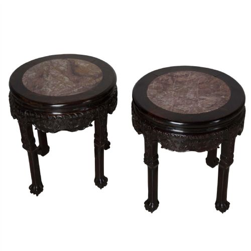 PAIR C19TH CHINESE MARBLE TOP OCCASIONAL TABLES - ADDITIONAL PHOTO 1