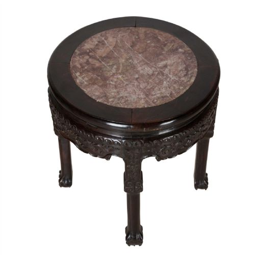 PAIR C19TH CHINESE MARBLE TOP OCCASIONAL TABLES - ADDITIONAL PHOTO 2