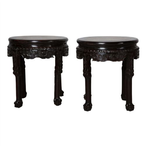 PAIR C19TH CHINESE MARBLE TOP OCCASIONAL TABLES - ADDITIONAL PHOTO 4