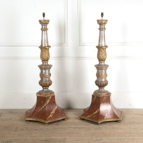 PAIR OF C19TH GILT AND MARBLEIZED STANDARD LAMPS - ADDITIONAL PHOTO 1
