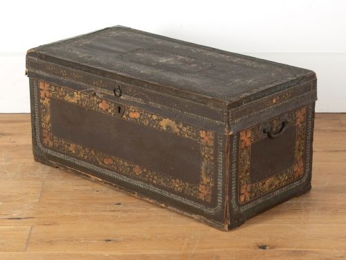 19th century leather and brass studded trunk - CATEGORY: ANTIQUE CHESTS - DATED 1860