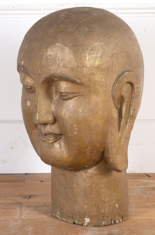 VERY LARGE CARVED C19TH TIBETAN BUDDHA HEAD - ADDITIONAL PHOTO 1