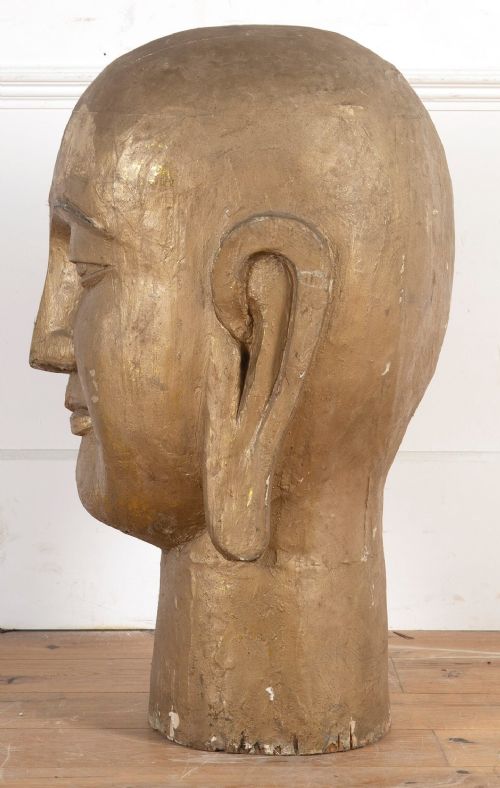 VERY LARGE CARVED C19TH TIBETAN BUDDHA HEAD - ADDITIONAL PHOTO 2