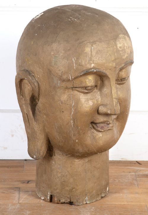 VERY LARGE CARVED C19TH TIBETAN BUDDHA HEAD - ADDITIONAL PHOTO 5