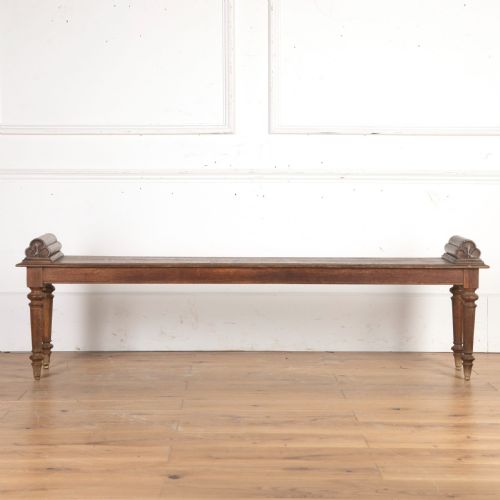 LONG 19TH CENTURY OAK HALL BENCH - ADDITIONAL PHOTO 9