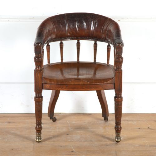 19TH OAK AND LEATHER DESK CHAIR - ADDITIONAL PHOTO 1