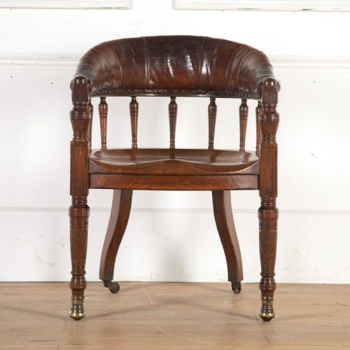 19TH OAK AND LEATHER DESK CHAIR - ADDITIONAL PHOTO 6