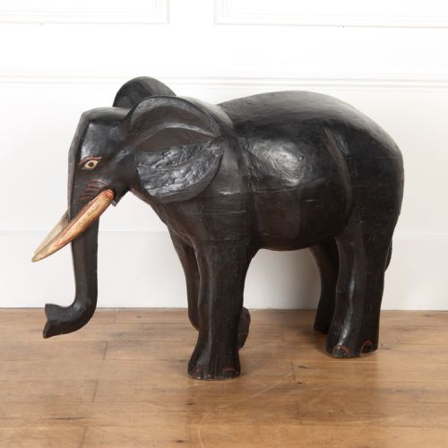 LARGE INDIAN CARVED WOOD ELEPHANT - ADDITIONAL PHOTO 4