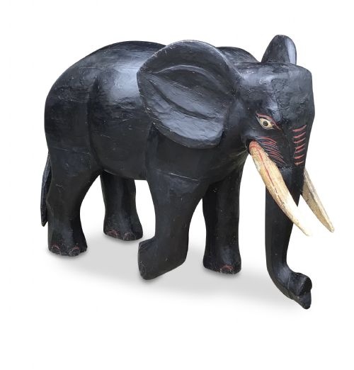 large indian carved wood elephant - CATEGORY: ANTIQUE SCULPTURES - DATED 1910