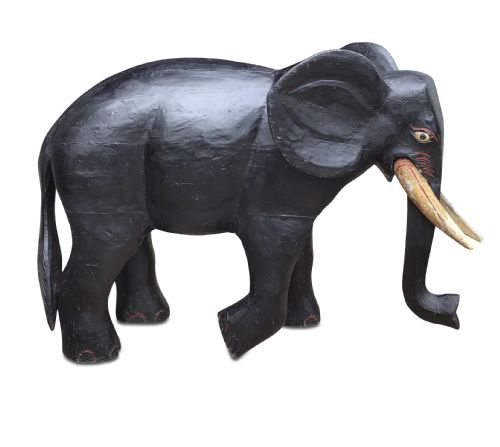 LARGE INDIAN CARVED WOOD ELEPHANT - ADDITIONAL PHOTO 1