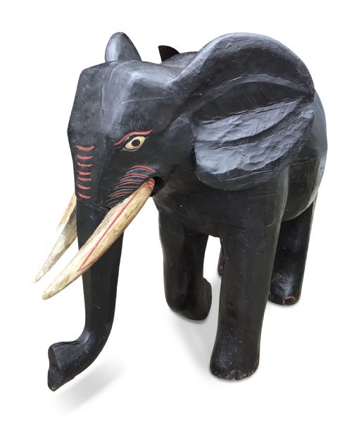 LARGE INDIAN CARVED WOOD ELEPHANT - ADDITIONAL PHOTO 2