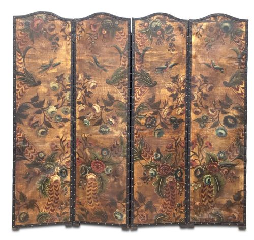 19th century decorated leather screen - CATEGORY: ANTIQUE MISCELLANEOUS - DATED 19TH CENTURY
