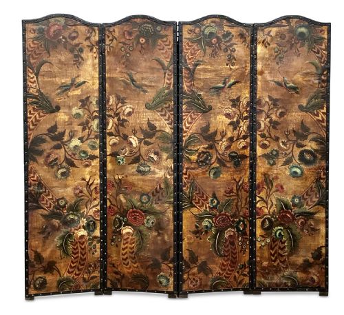 19TH CENTURY DECORATED LEATHER SCREEN - ADDITIONAL PHOTO 1
