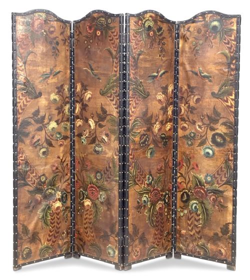 19TH CENTURY DECORATED LEATHER SCREEN - ADDITIONAL PHOTO 2