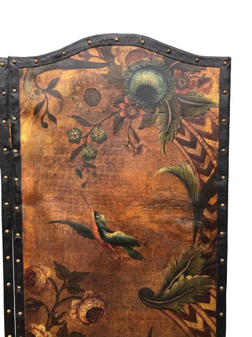 19TH CENTURY DECORATED LEATHER SCREEN - ADDITIONAL PHOTO 3