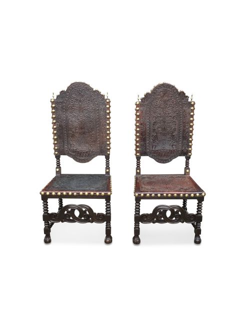 pair of spanish leather chairs - CATEGORY: ANTIQUE CHAIRS - DATED 1860