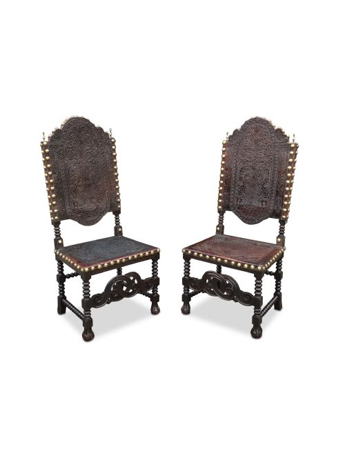 PAIR OF SPANISH LEATHER CHAIRS - ADDITIONAL PHOTO 1