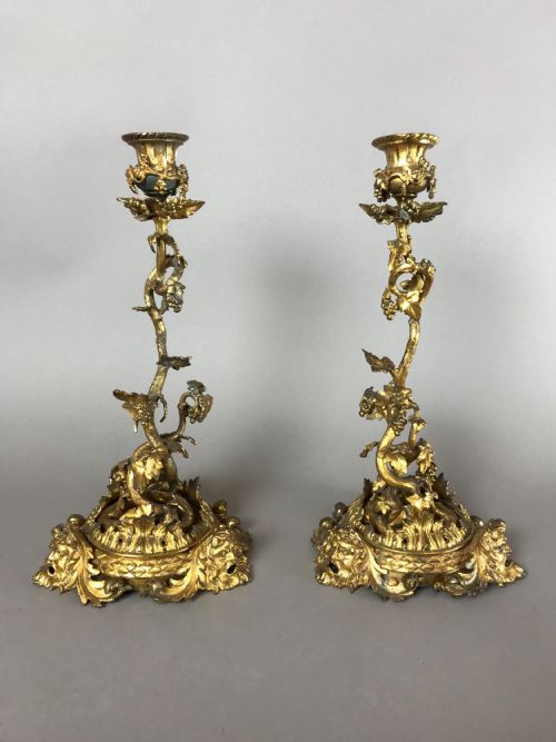 c18th pair of gilt bronze candlesticks - CATEGORY: ANTIQUE LIGHTING - DATED 18TH CENTURY
