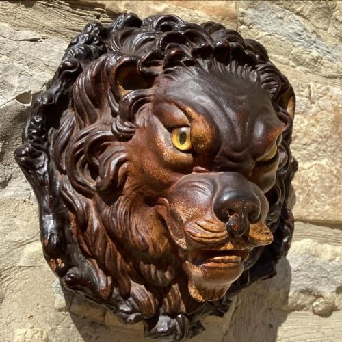 C19TH PAINTED TERRACOTTA LIONS MASK - ADDITIONAL PHOTO 2