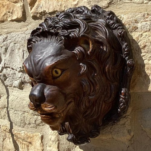 C19TH PAINTED TERRACOTTA LIONS MASK - ADDITIONAL PHOTO 4