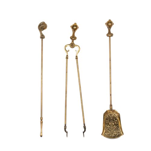 c19th set of brass fire toolsirons - CATEGORY: ANTIQUE FIREPLACES - DATED 19TH CENTURY