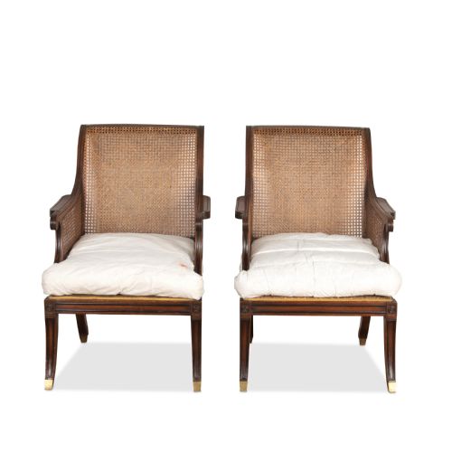 pair of mahogany caned bergere chairs - CATEGORY: ANTIQUE CHAIRS - DATED 1920