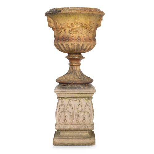 19th century terracotta urn on pedestal - CATEGORY: ANTIQUE CERAMICS - DATED 19TH CENTURY