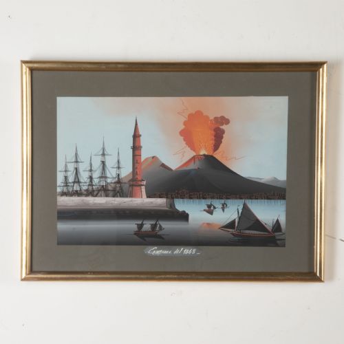PAIR OF LARGE VESUVIUS GOUACHE PAINTINGS - ADDITIONAL PHOTO 1