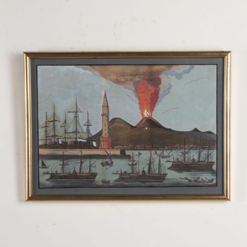 PAIR OF LARGE VESUVIUS GOUACHE PAINTINGS - ADDITIONAL PHOTO 1