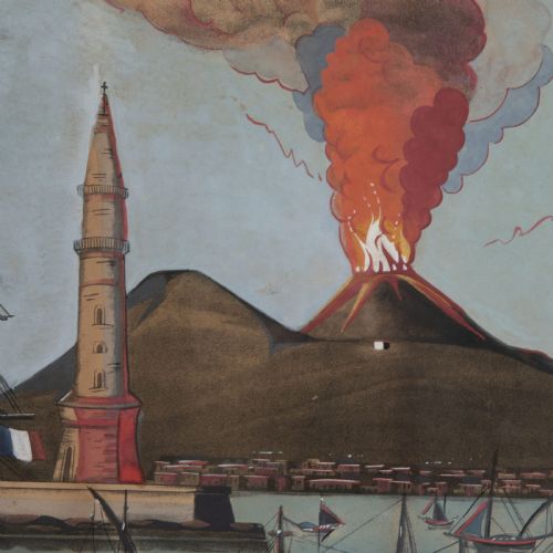 PAIR OF LARGE VESUVIUS GOUACHE PAINTINGS - ADDITIONAL PHOTO 4