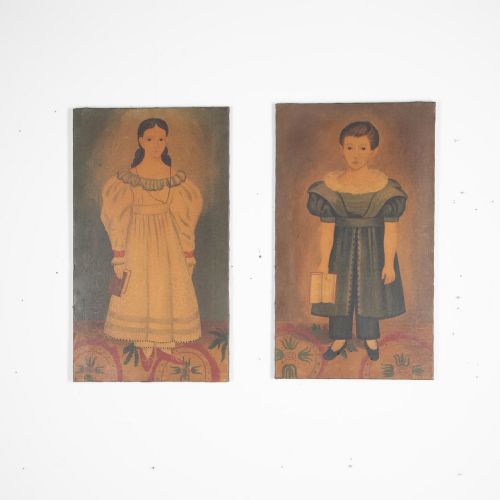 19th century pair of american folk art paintings - CATEGORY: ANTIQUE ART - DATED 19TH CENTURY