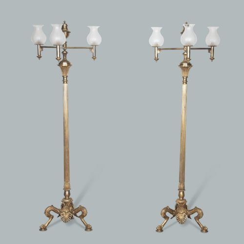 large pair of floor standing gilt bronze candelabra - CATEGORY: ANTIQUE LIGHTING - DATED 1900