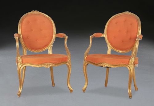 PAIR OF GEO III GILTWOOD OPEN ARMCHAIRS - ADDITIONAL PHOTO 1