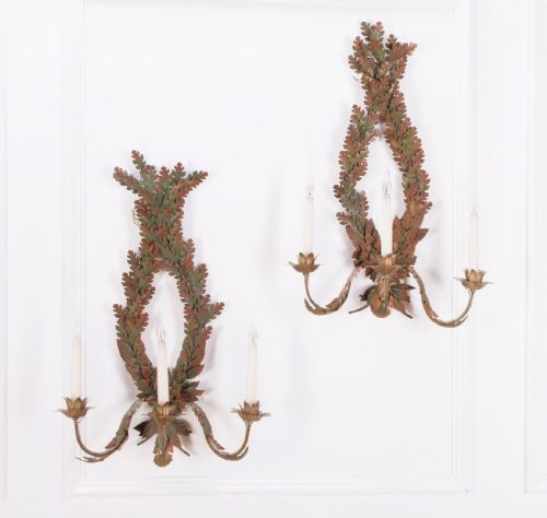pair of painted tole wall lights - CATEGORY: ANTIQUE LIGHTING - DATED 1900